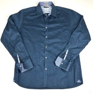 Ted Baker London Mens Button Front Shirt Size 4 Blue Contrast Sleeve End